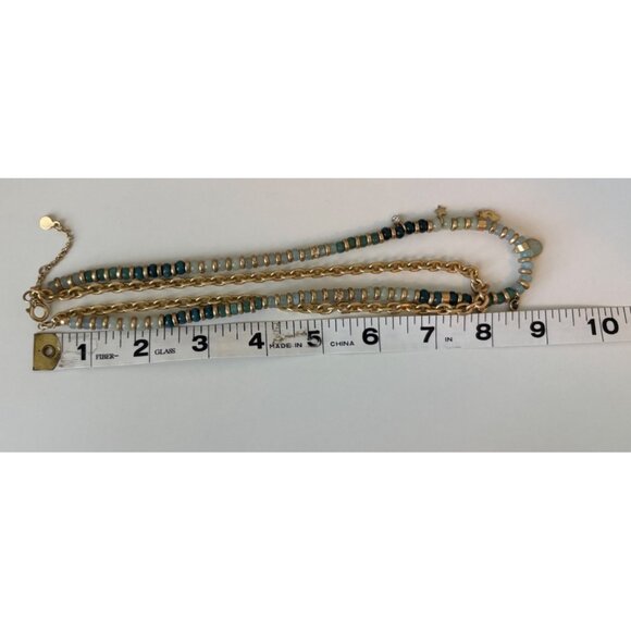 Ann Taylor LOFT Gold Tone Double Strand Adjustable Necklace Green Beads 9" - Picture 6 of 6